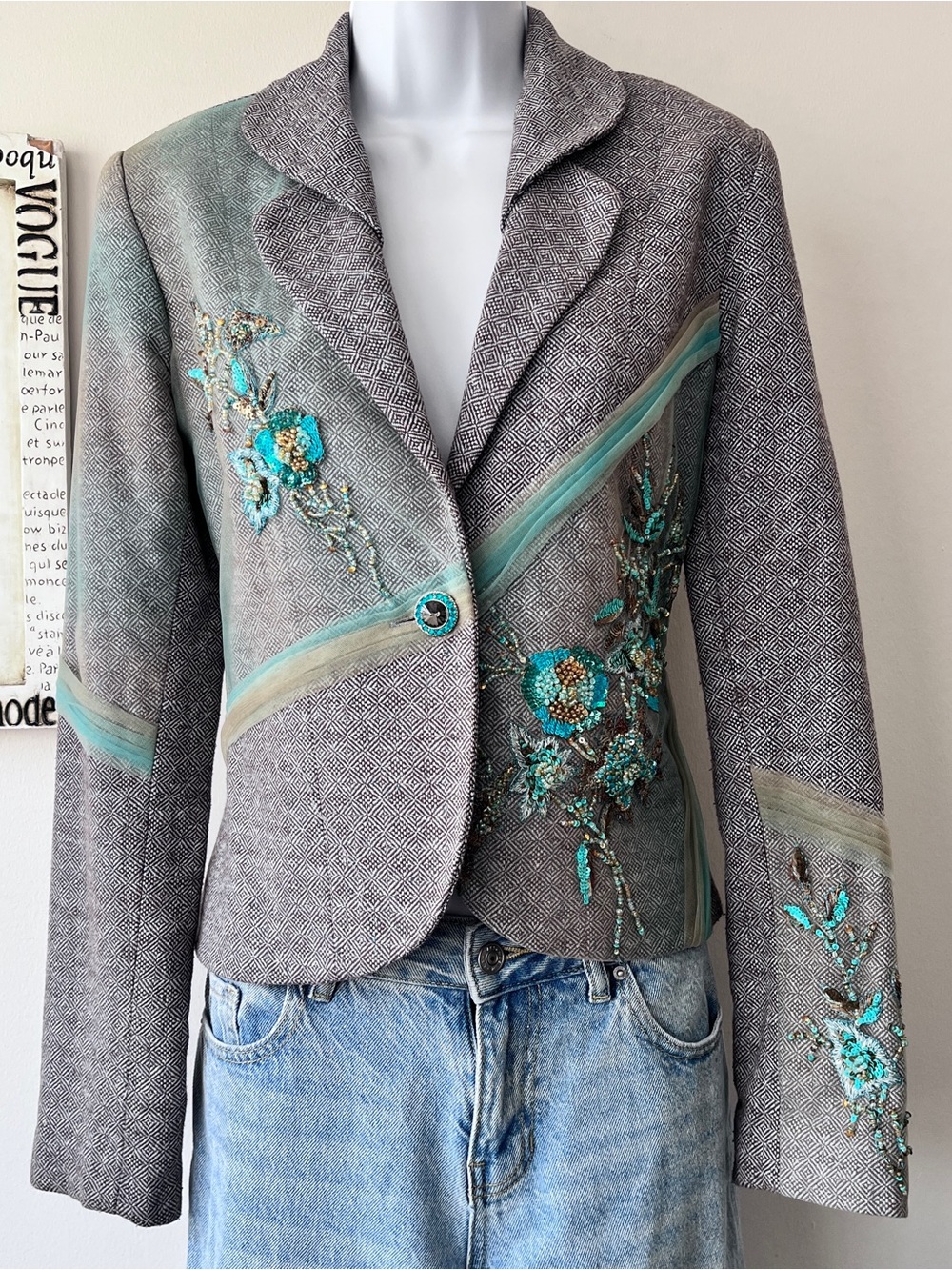 Marisa K Y2K Indie Sleeze Sequin Embellished Women’s Tweed Blazer Size S